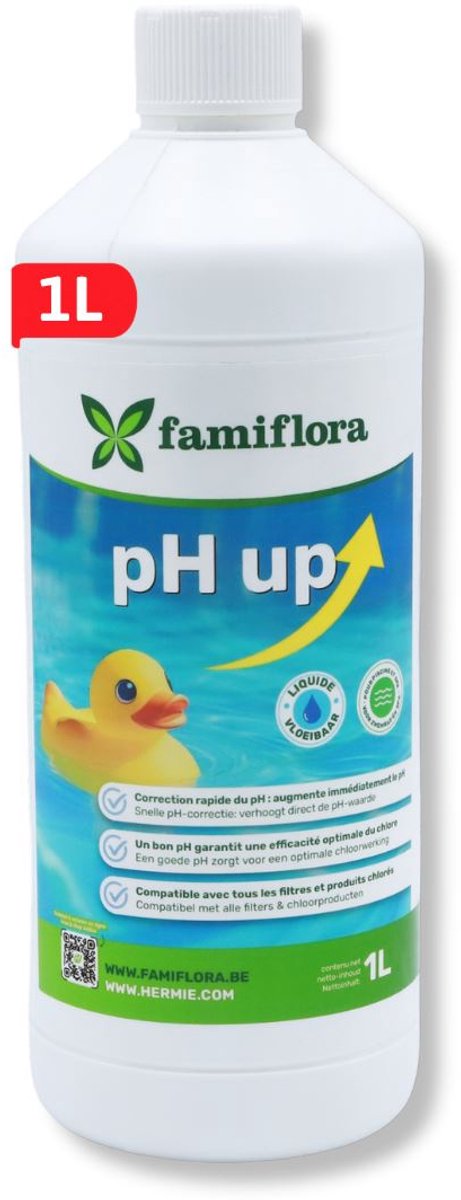 Famiflora pH up vloeibaar 1L - verhoogt de pH-waarde van je zwembad of spa! - Verhoogt pH-waarde zodat chloor beter werkt en water prettig blijft om in te zwemmen