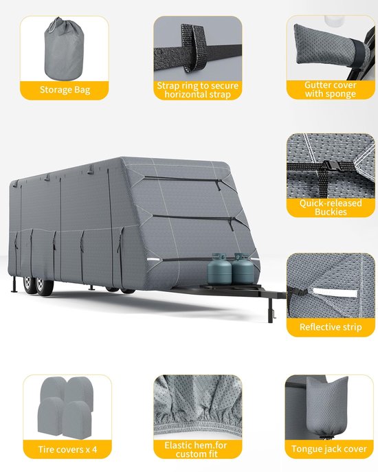 Camperhoes - Non-Woven Stof - Geschikt Voor Camperhoezen van 823-914 cm - 914x267x274 cm - Grijs — afbeelding 5