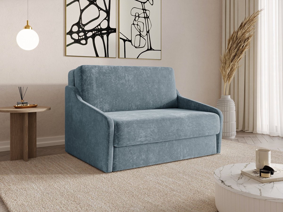 AJE Meubles B.V. FLY 120 - Slaapbank - Compact en Multifunctioneel - 135 x 115 x 90 cm - Eenvoudig Uitklapbaar & Decoratieve Stiksels - Turkoois (VIBE 73)