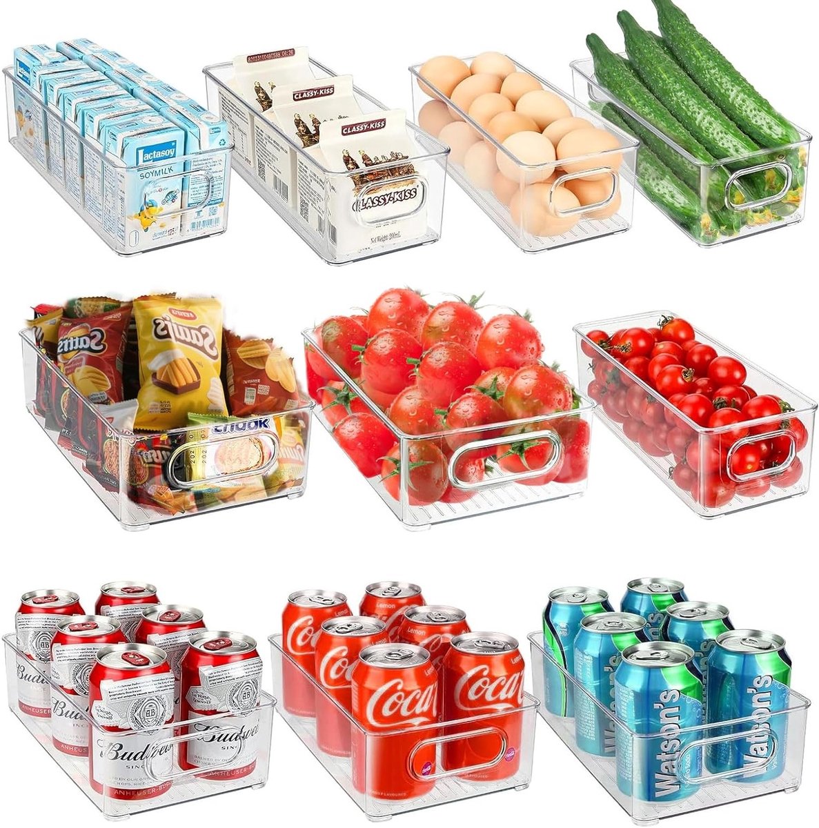 Transparante Stapelbare Opbergdozen voor Koelkast - 6 Stuks Handige Plastic Organizers voor Keuken, Kasten en Lades