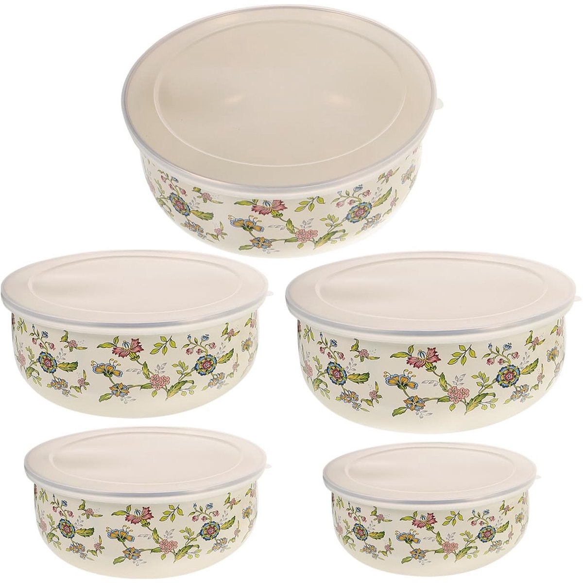 Dailygoods- Kommenset 5-delig - Emaille Mengkommen - Deksel - Keukenbenodigdheden - Serveren van Muesli/IJs/Salades - Geschikt voor Koken en Bakken