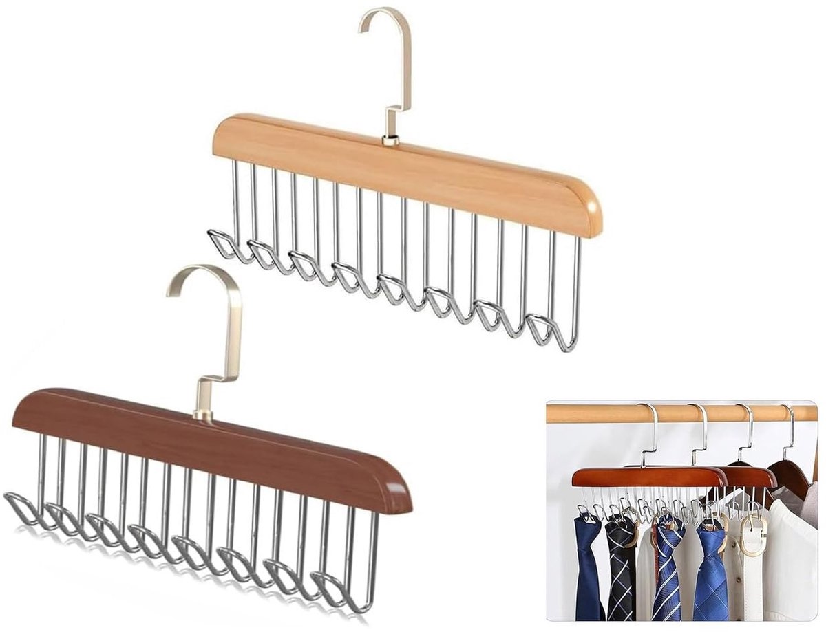 Dailygoods - Set van 2 Houten Kleerhangers met 360° Rotatie