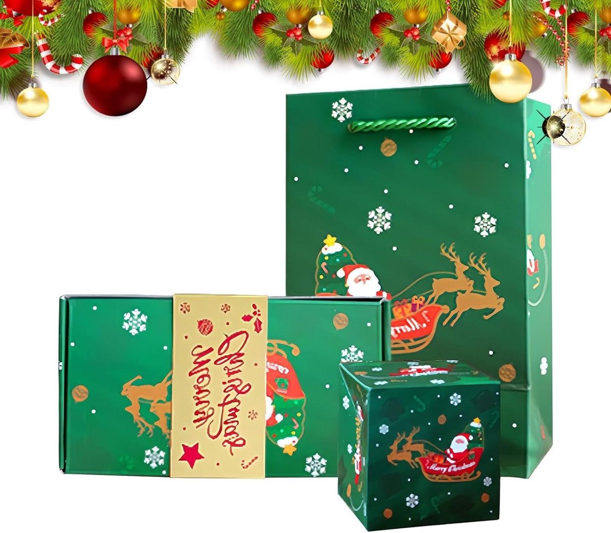 Kerstmis Opvouwbaar Stuiterdobos - Cadeaudoos Stuiterdoos - Feestelijke Cadeaupresentatie - Gelaagd 3D-vouwontwerp - 21 x 14 x 10 cm - Groen