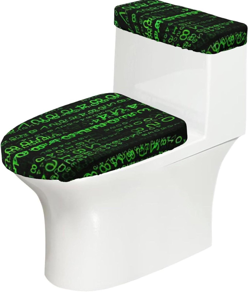 Toiletdeksel Hoezen Set - Toilet Zitting Cover - Badkamer Decoratie - Elastische Rand - 53.3L x 43B cm - Zwart