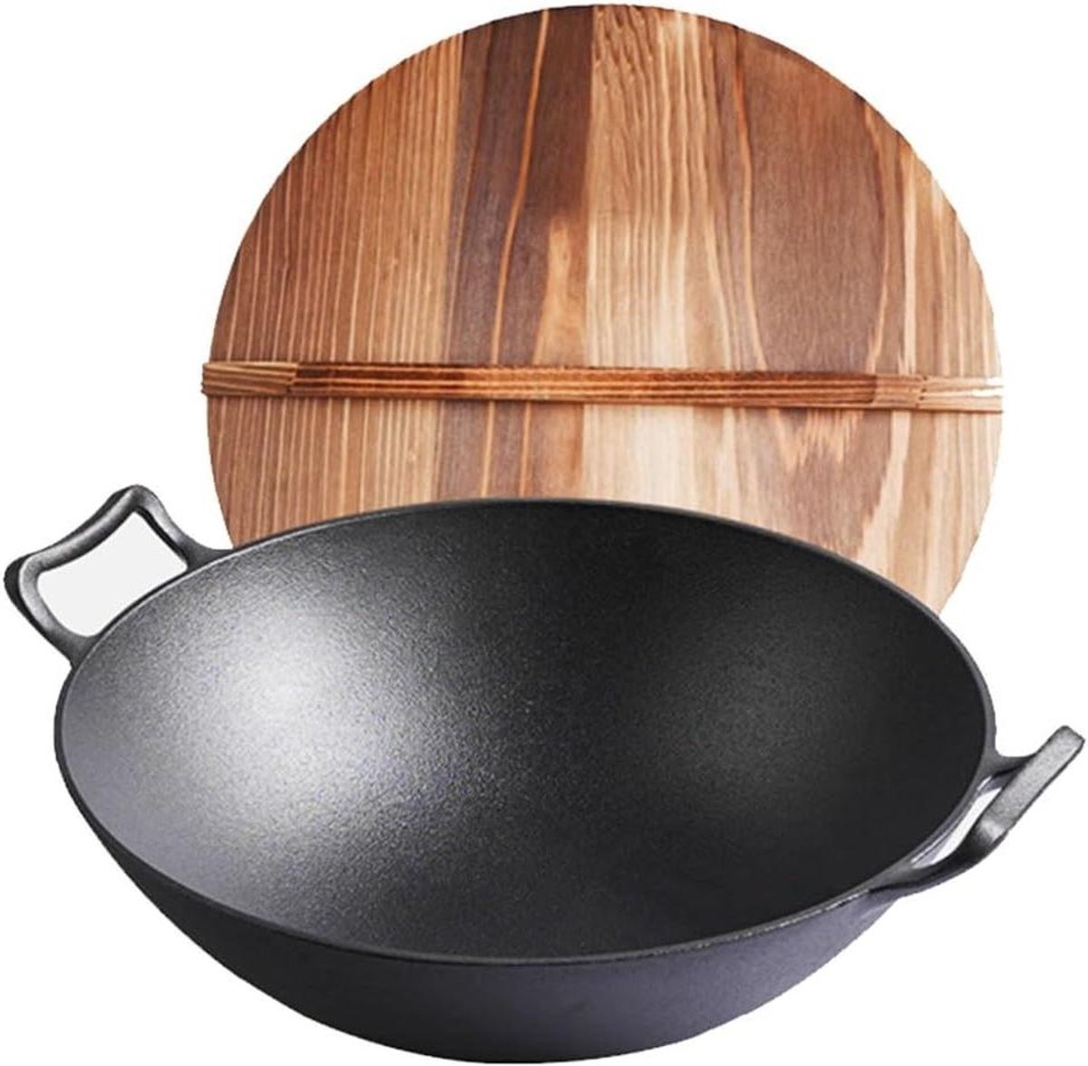 Gietijzeren Wokpan Antiaanbakpan Roerbakpan Gezond Koken Fysieke Antiaanbaklaag 36cm Platte Bodem Zwart