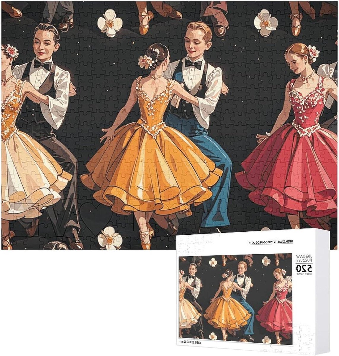 Fotopuzzel Hout - Gepersonaliseerde Puzzel - Ontspanning Thuis - Natuurlijk Hout Materiaal - 520 Stukjes - Ballroom Dance Klein Patroon