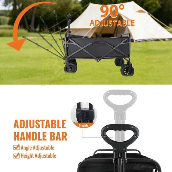 Velmio Opvouwbare Bolderkar met Tafel - Bolderkar - 150 Liter - Strand/Picknicken/Wandelen/Kamperen - Schokbestendige Wielen - Zwart - 95 × 57 × 100 cm — afbeelding 4