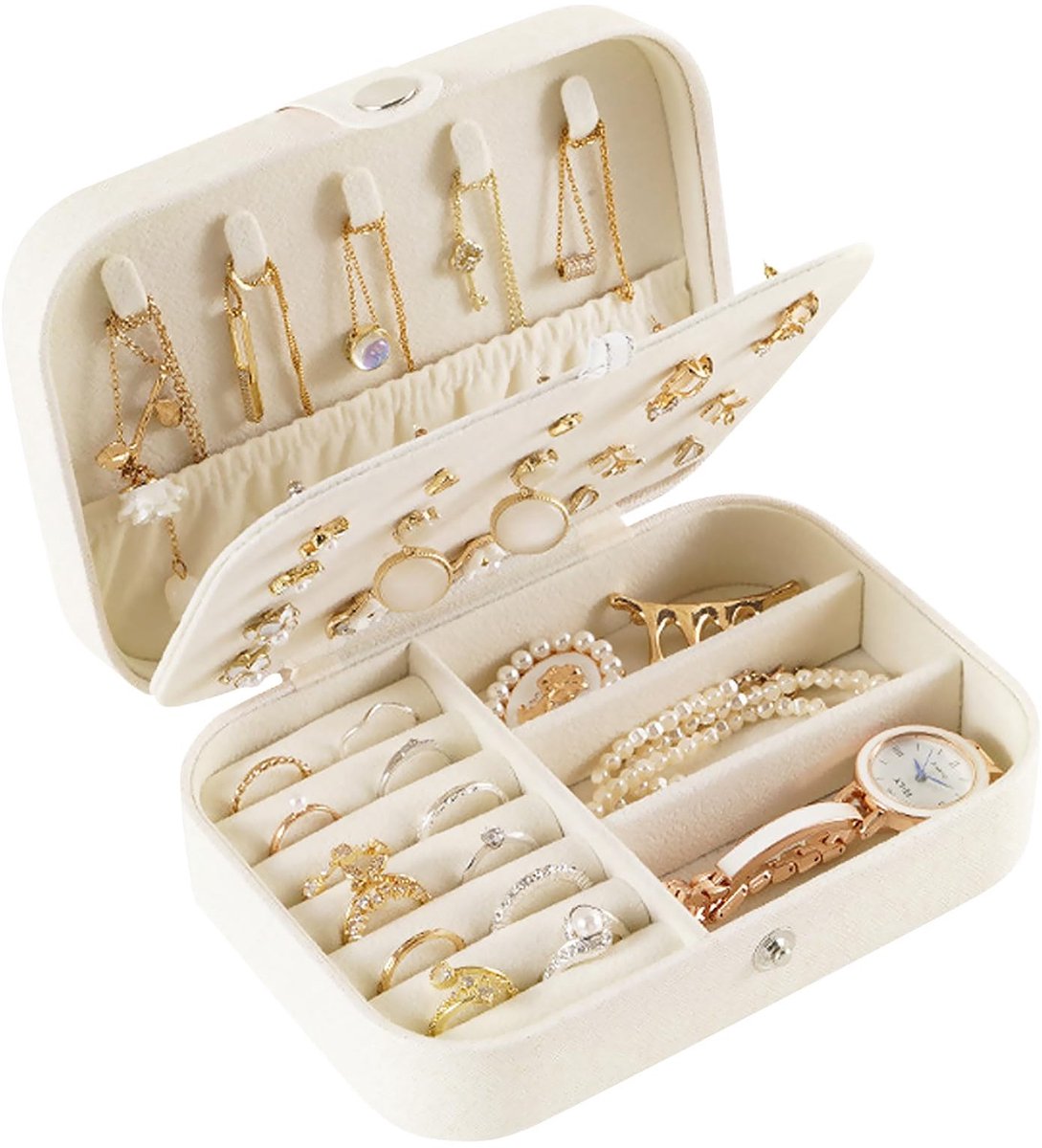 Dailygoods- Sieradendoos Hoogwaardig PU-leer - Draagbaar - Sieradenkistje - Verstelbare Scheidingswanden - Opbergdoos voor Oorbellen/Ringen/Halskettingen - Zacht Fluweel Binnenkant - Sieradenkist