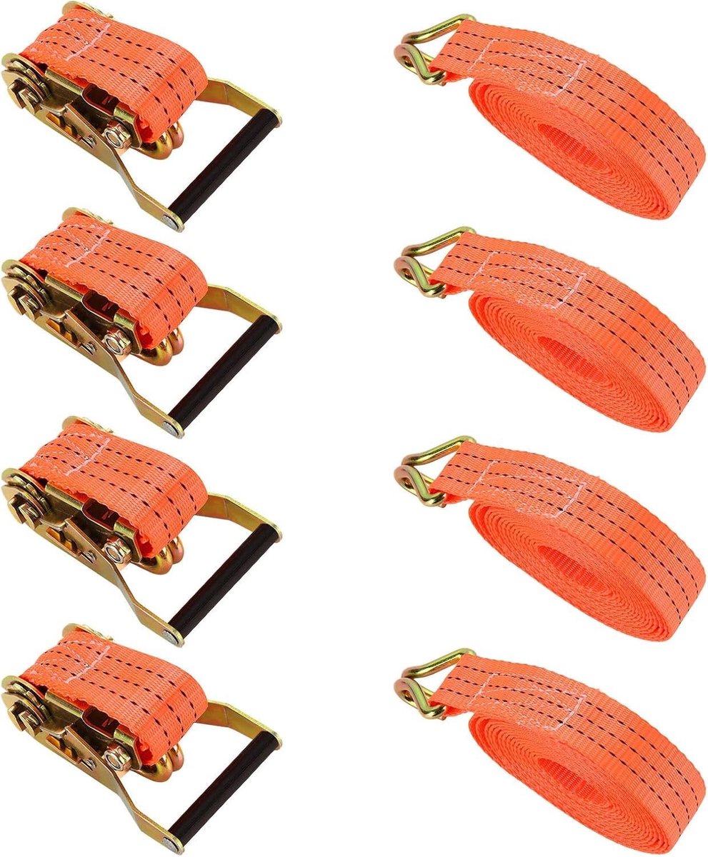 Dailygoods- Spanbanden met Ratel en Haken - Sjorbanden - 4 cm Breed - Trekkracht tot 2000 kg - 6 Meter - Set van 4 Stuks