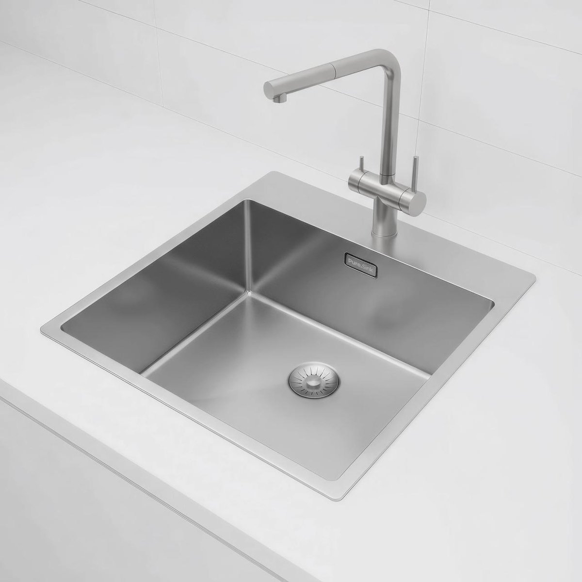 Pure.Sink Comfort RVS spoelbak 49x52 cm Tapwing met kraangatbank PCM4540T-02