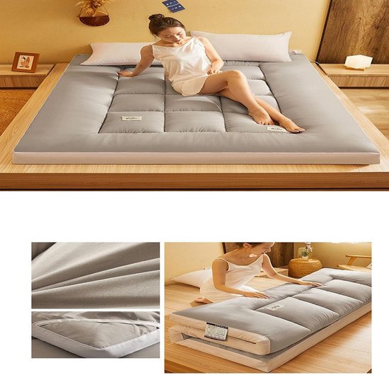 Japanse Futonmatras - Vloerbed Opvouwbaar - Comfortabel Slapen - Dubbel Anti-Slip Ontwerp - 7 cm Dik - Grijs — afbeelding 5