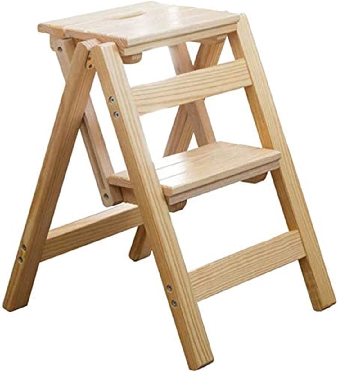 Houten Opstapje - Opvouwbare Kruk Ladder - Huishoudelijk Gebruik - Multifunctioneel Ontwerp - 42x38x52cm - Naturel