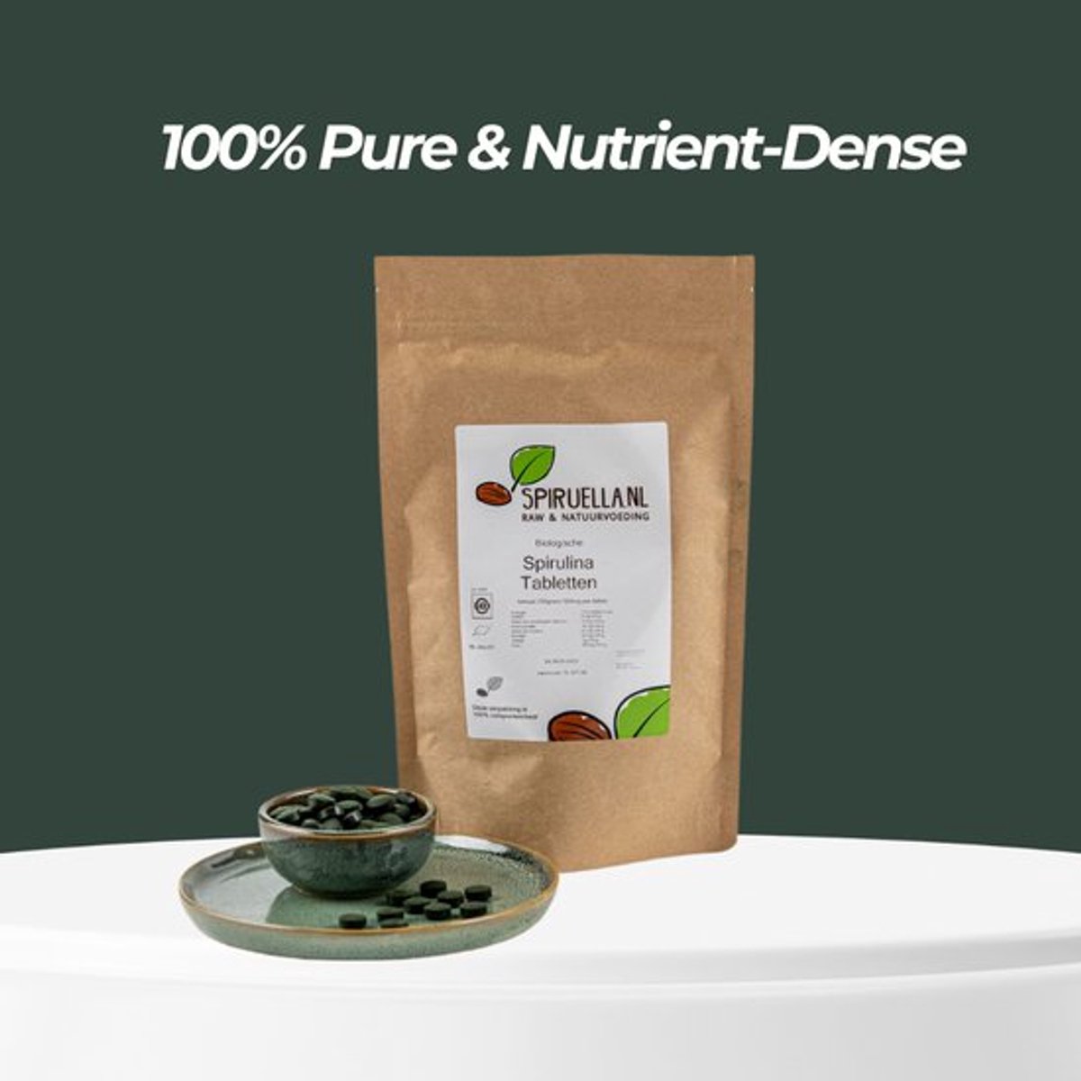 (Spiruella) Spirulina Tabletten Biologisch 1kg -2000 tabletten - Grootverpakking van 1000 gram, 100% Puur Vegan Plantaardig Eiwit