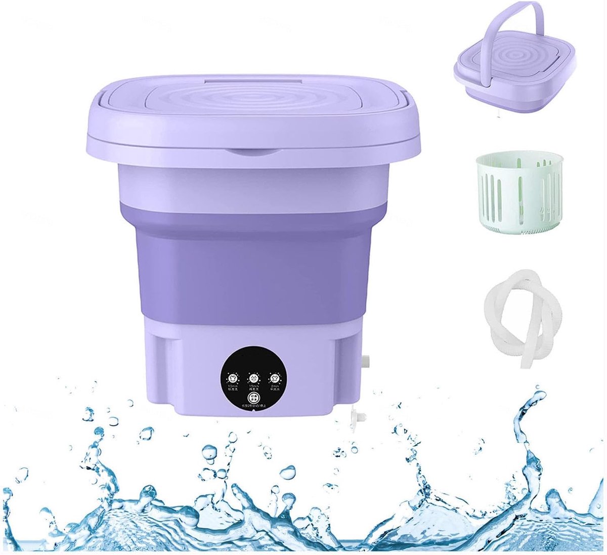 Draagbare Wasmachine Mini Wasmachine Opvouwbaar Babykleding Wassen Met Blu-Ray Reiniging 8L Capaciteit Paars