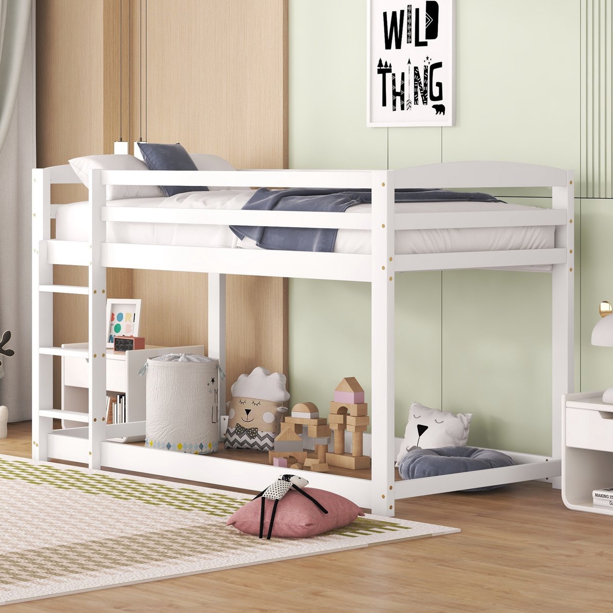 COVREO Stapelbed 204x95x118 cm wit hout, met ladder en uitvalbeveiliging