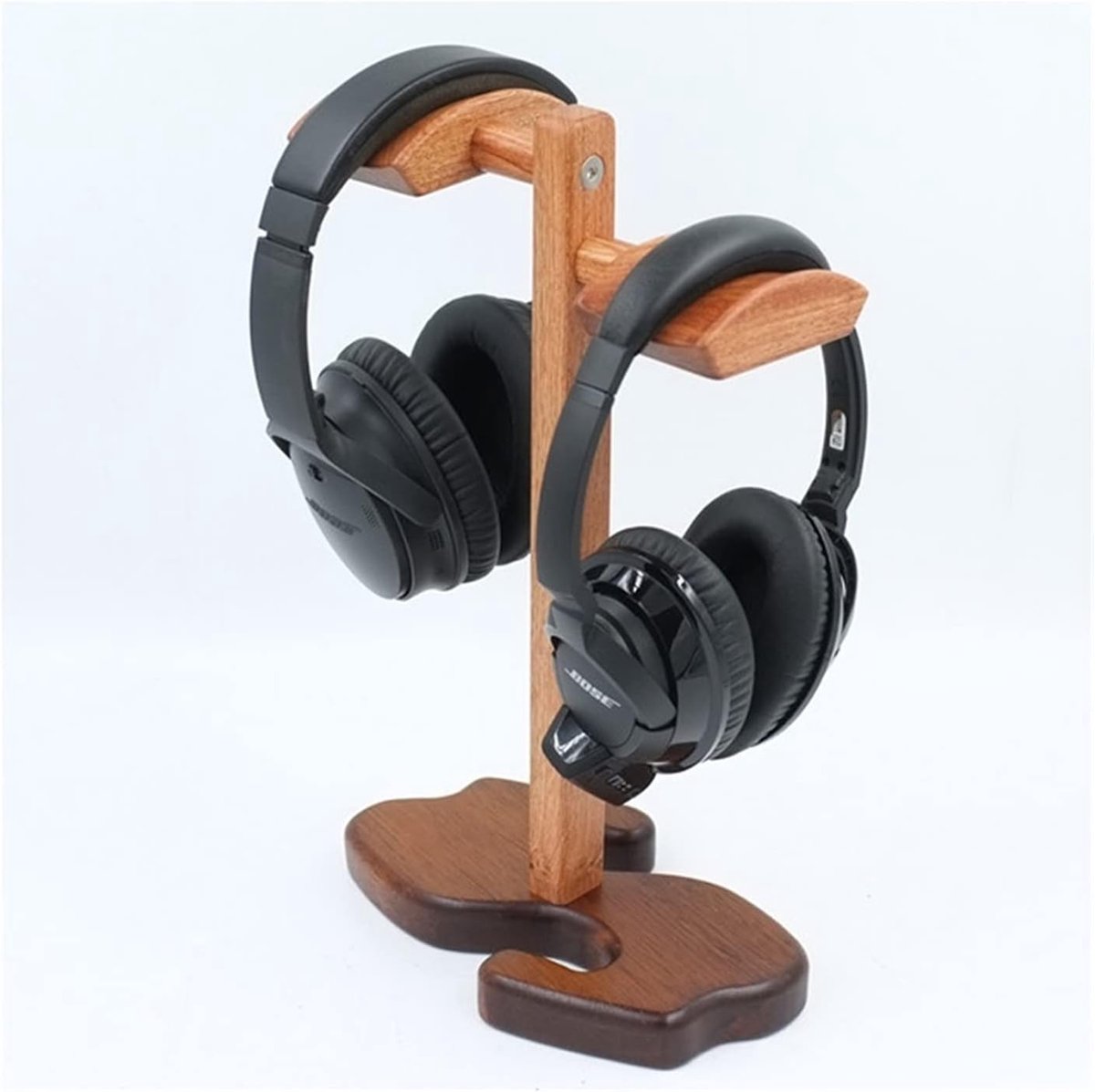 Hoofdtelefoonstandaard Hout - Oortelefoonhouder Beugel - Opbergen Koptelefoons - Handgemaakt Palissander - Dubbele Standaard - Bruin
