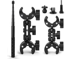 Namajunas - Action camera accessories - Motorhouder en fietsstuurmontageset voor Insta360 X5 X4 X3 ONE X2 - Met 120 cm onzichtbare selfiestick - Dubbele klem camera-accessoires voor GoPro Hero 13 12 11 10 9 en DJI Osmo