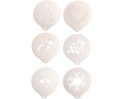 Koffie Decoratie Stencils - Latte Art Sjabloon - Koffie Maken - Set van 6 Stuks - 9.2x8.2cm - Zilver