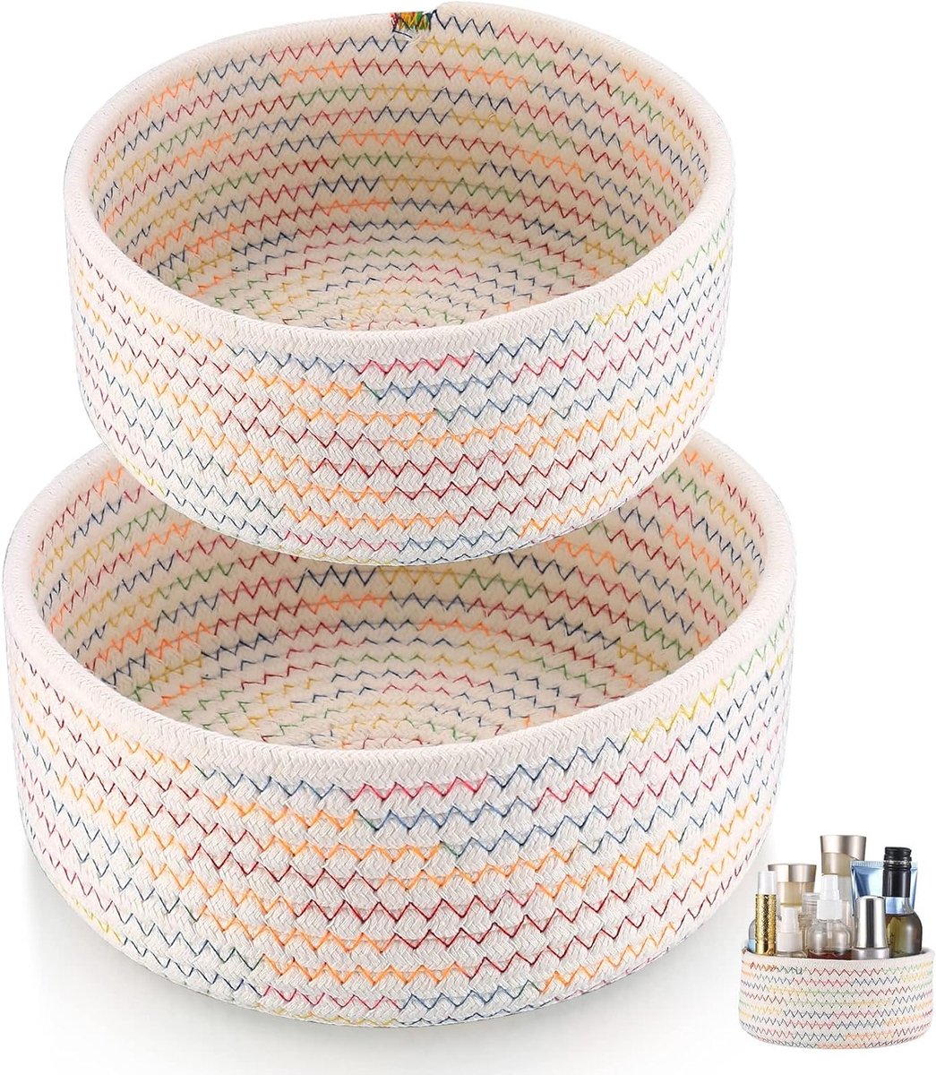 Set van 2 Opbergmanden van Katoen, Gevlochten Organizers voor Badkamer en Kinderkamer, Ideaal voor Speelgoed en Accessoires