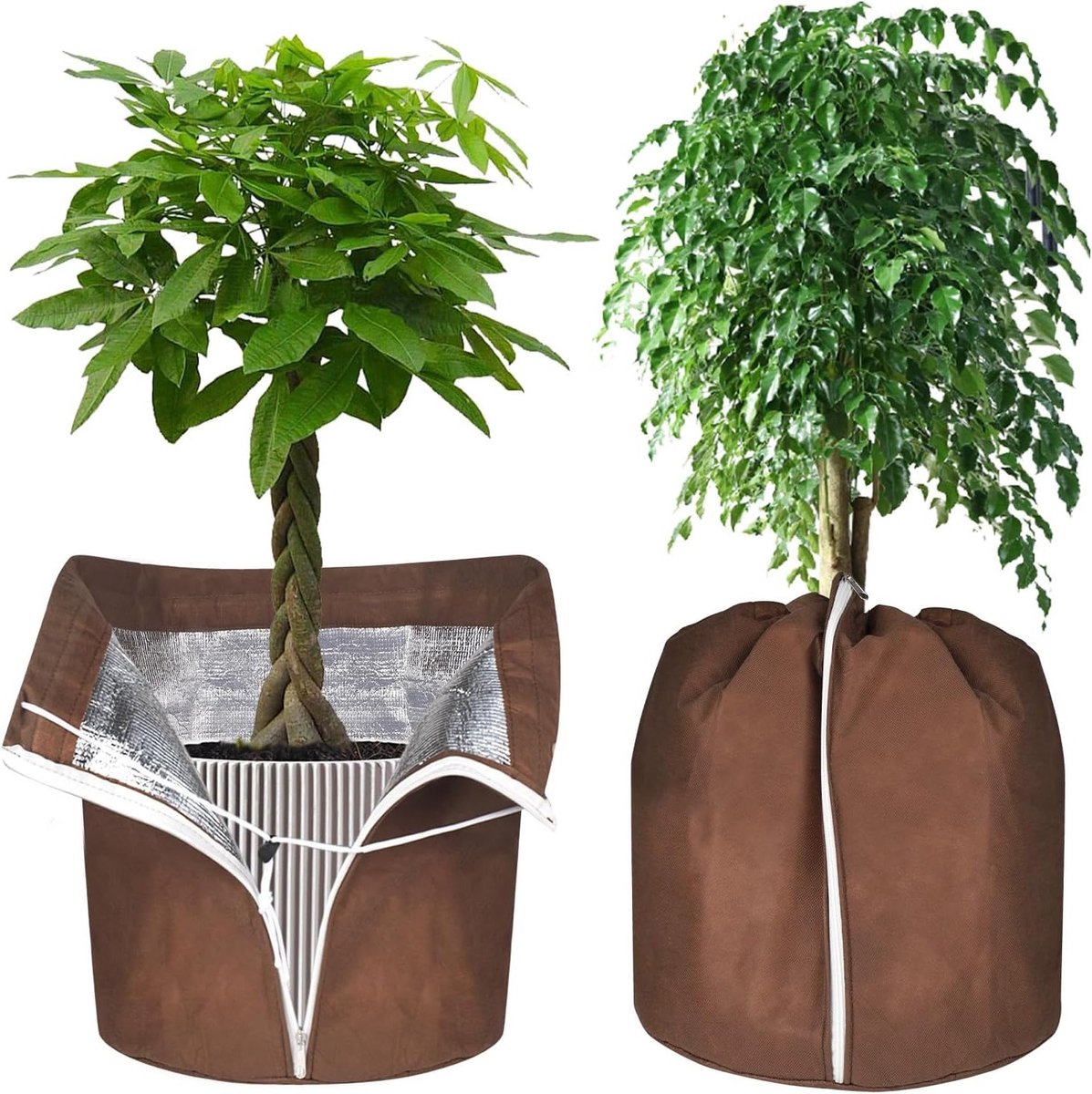 Set van 2 Thermische Beschermhoezen voor Planten 40 x 40 cm met Rits en Koord, Winterbescherming, Potbescherming, Tuinplanten, Wortelbescherming