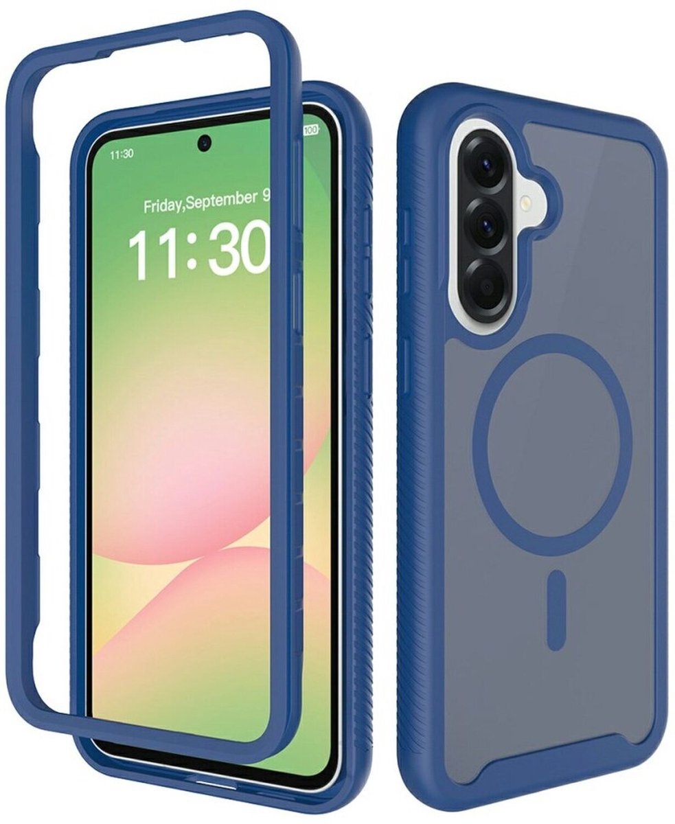 Hoesje met Ingebouwde Screenprotector Geschikt voor Samsung Galaxy A57 - Compatibel met MagSafe / Qi2 - Full Protect - Schokbestendige Beschermhoes - Case Transparant Blauw