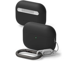 Ringke Silicone Hoesje Geschikt voor Apple AirPods Pro 3 - Siliconen Cover - Karabijnhaak - Case Zwart