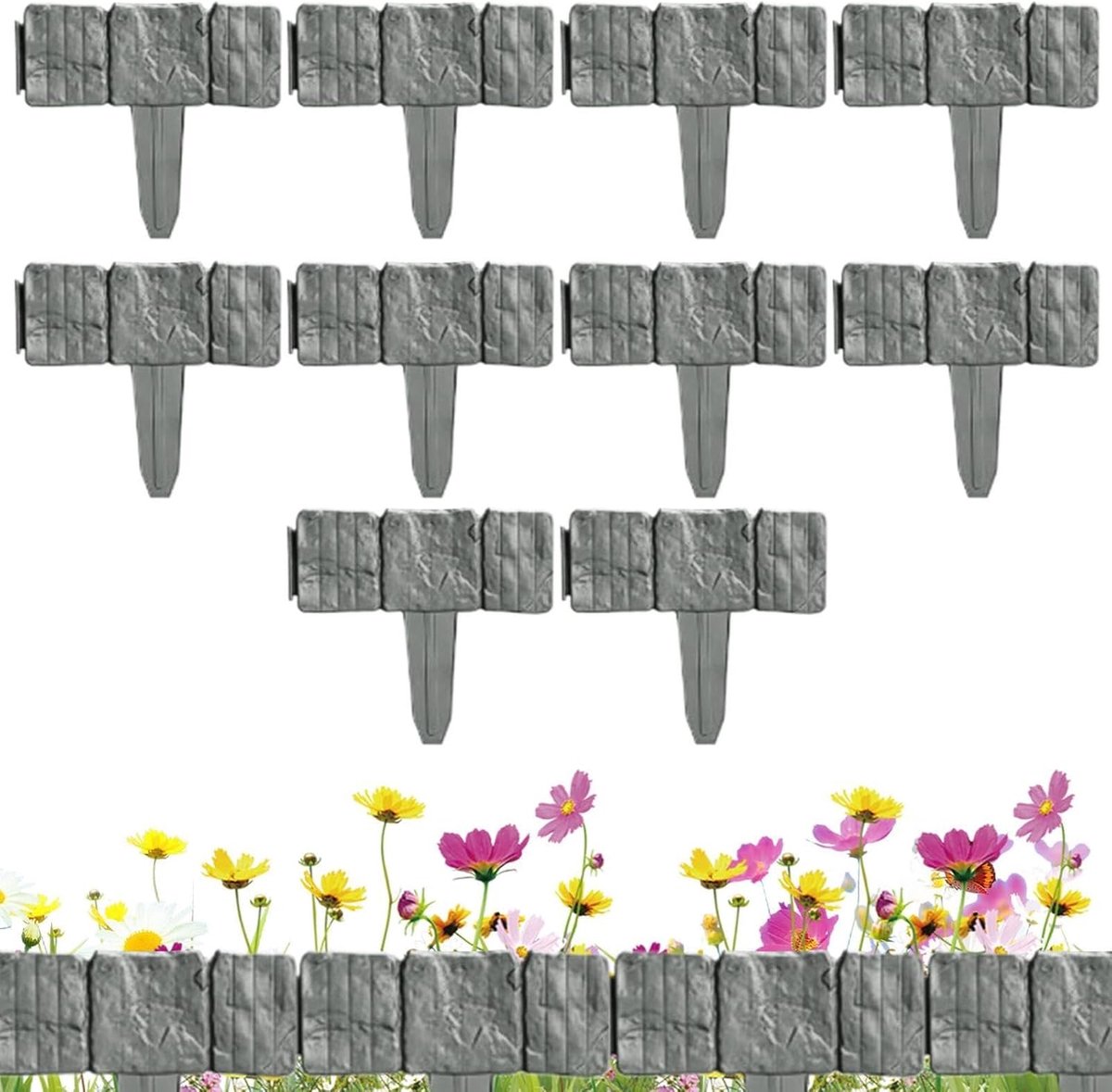Tuinrand Stenen - Nepsteen Borders - Landschap Creëren - Flexibel Modulair - 10 Stuks - Grijs