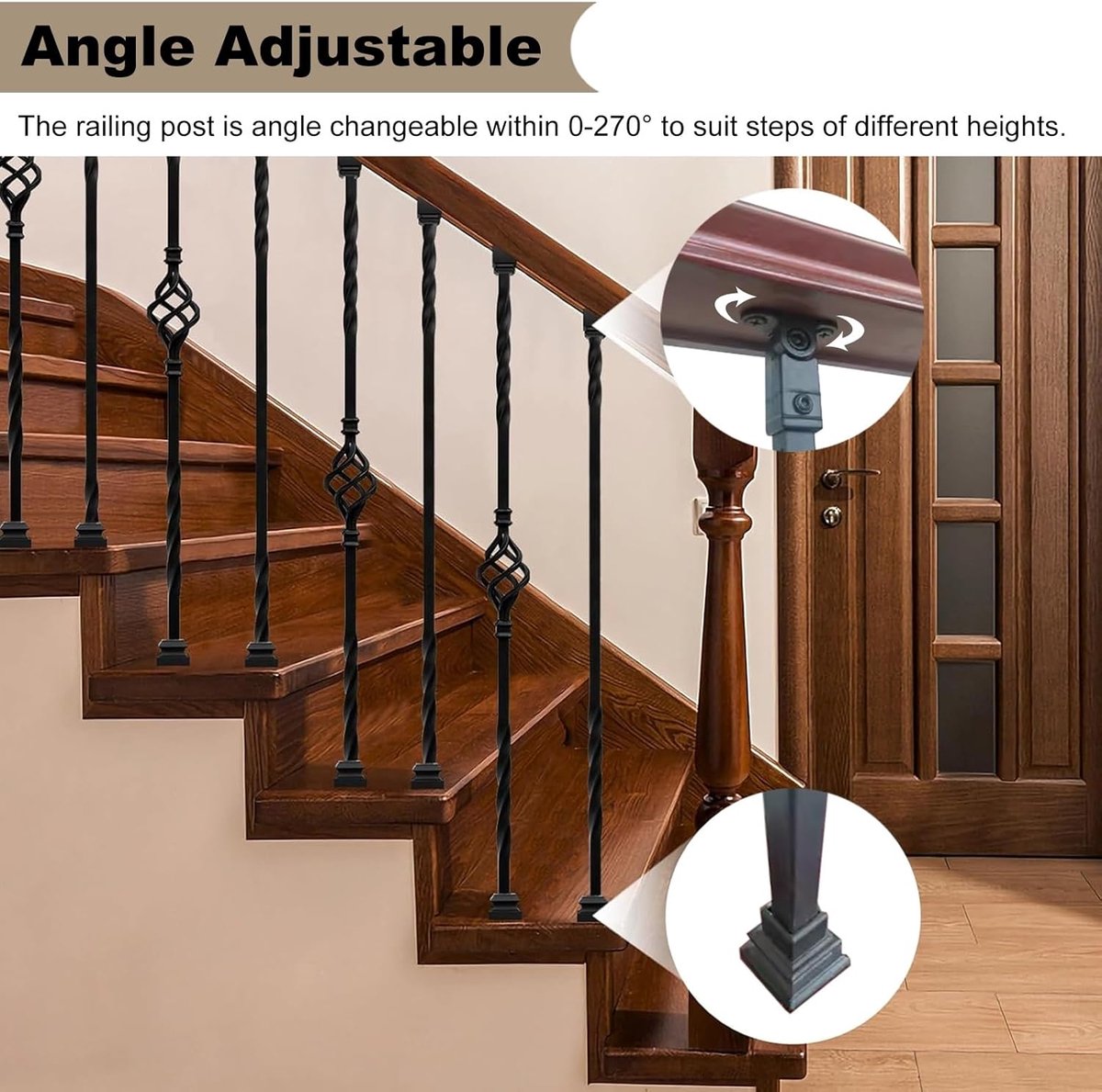 Trapspindels Smeedijzer - Balusters Reling - Trap Decoratie - Verstelbare Beugels - 95 cm Hoog - Zwart