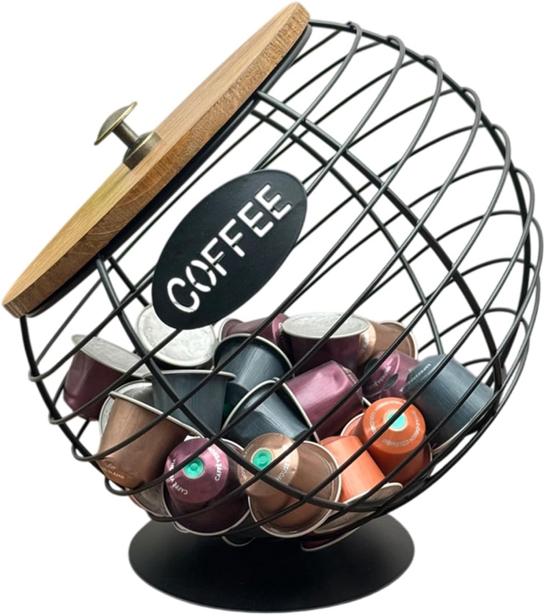 Koffiepads Houder - Koffie Opslag Station - Koffiepads Organiseren - Stofdichte Deksel - 21 x 20 cm - Zwart