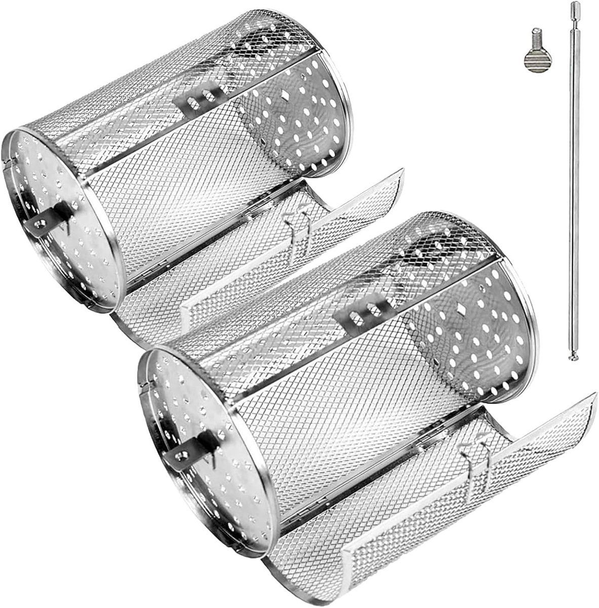 Draaibare Grillmand - Ronde Kooi - Barbecue Koken - Gelijkmatig Grillen - 14 x 23 cm - Zwart