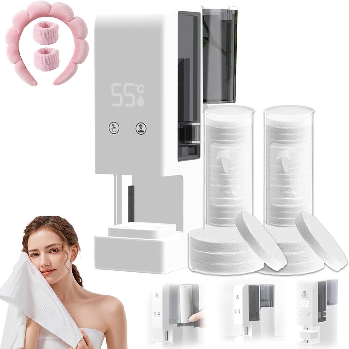 Handdoekdispenser Verwarmer - Warme Handdoeken - Spa Ervaring - Snel Opwarmend - 500 Ml - Wit