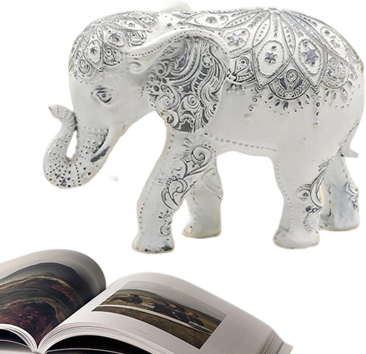 Olifantenbeeld - Decoratief beeld - Woonkamer decoratie - Symbolische betekenis - 25 x 18 cm - Grijs