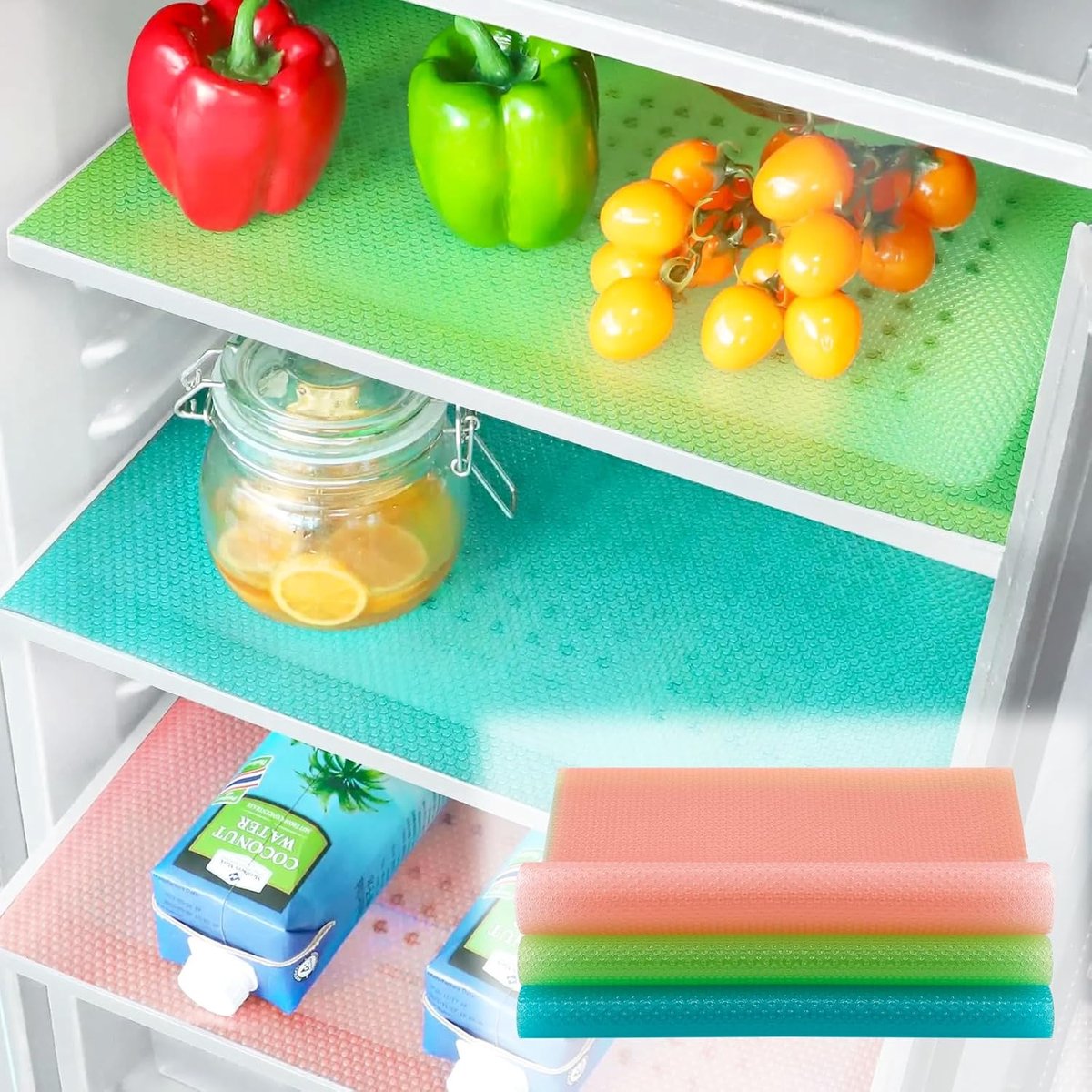Wasbare koelkastmatten in 3 gemixte kleuren, legblokken voor koelkastschappen, 3 stuks