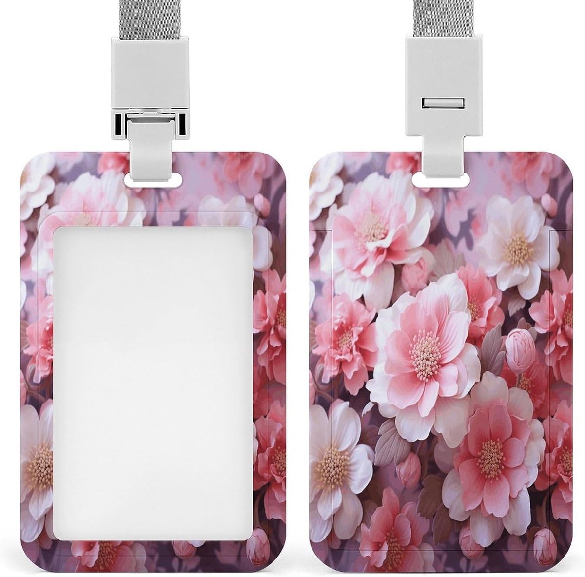 Badge Houder - Kaarthouder ID - Werk Identificatie - Waterdicht ABS Plastic - Verticaal 4.3x2.7 - Roze Bloemen