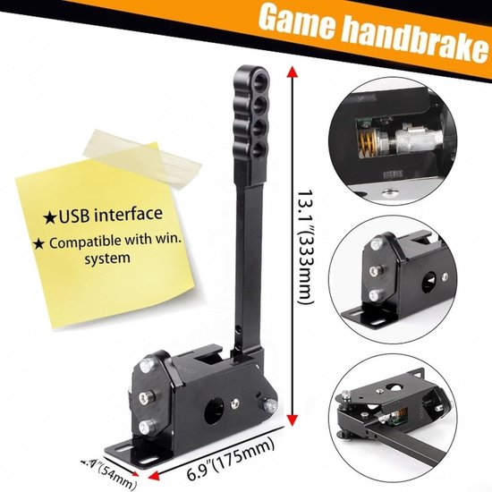 Handrem PC - Simulator Rem - Race Games - 16-Bit Hall Sensor - 11 x 6 x 6 cm - Zwart — afbeelding 4