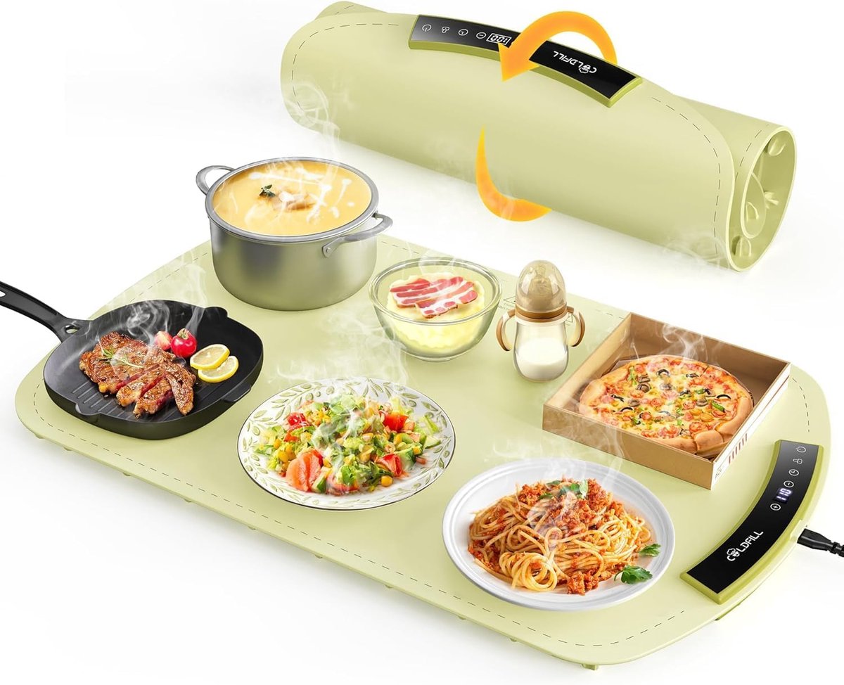 Warmhoudplaat voor gerechten - voedselverwarmer - nano siliconenmateriaal -Opvouwbaar - Draagbaar-Oppervlak - 240W elektrische oprolbare verwarmingsplaat -65x38cm-Beige