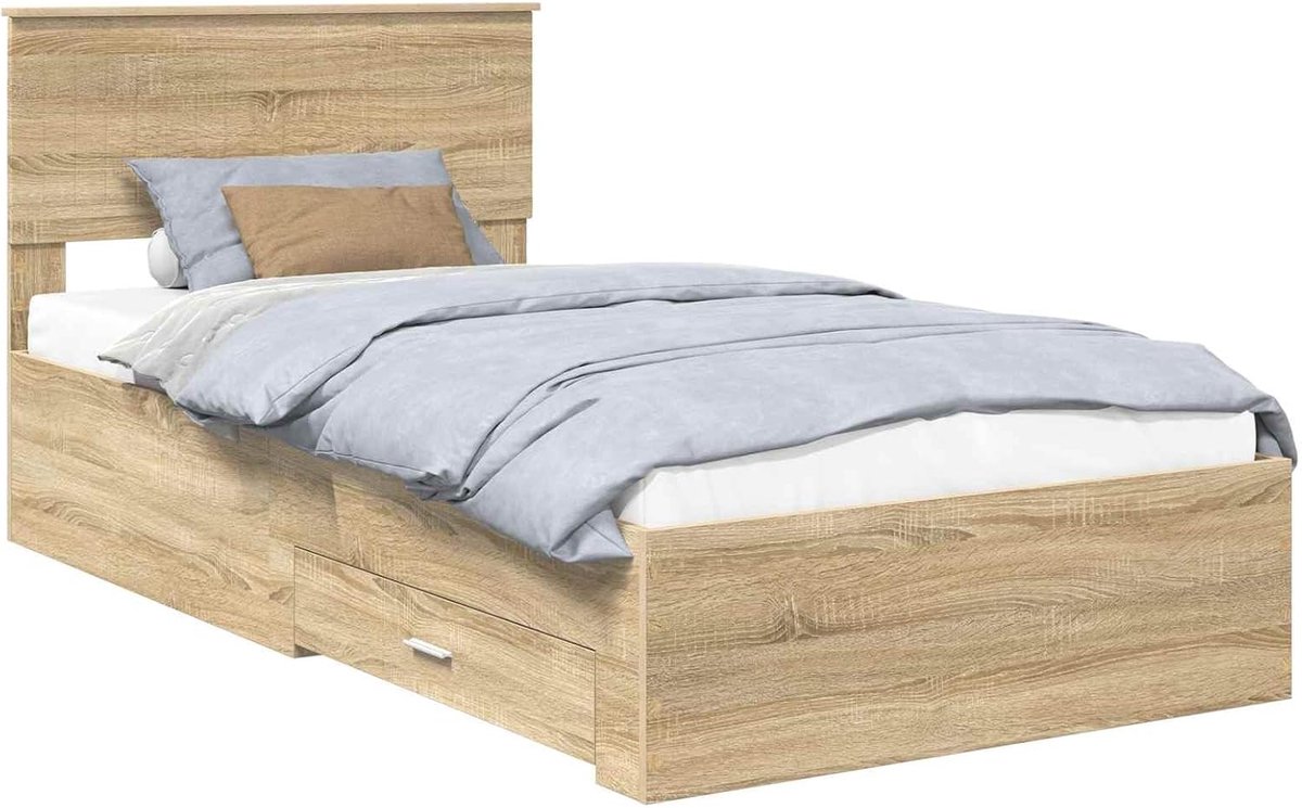 Bedframe met lade - Houten bed Eenpersoonsbed - Slaapkamer opruimen - Geïntegreerd hoofdei