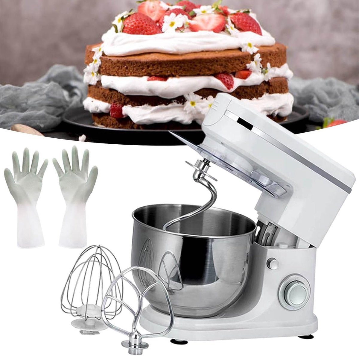 Keukenmixer - Voedselmixer - Thuis Bakken - 7 Snelheden - 5L Kom - Wit
