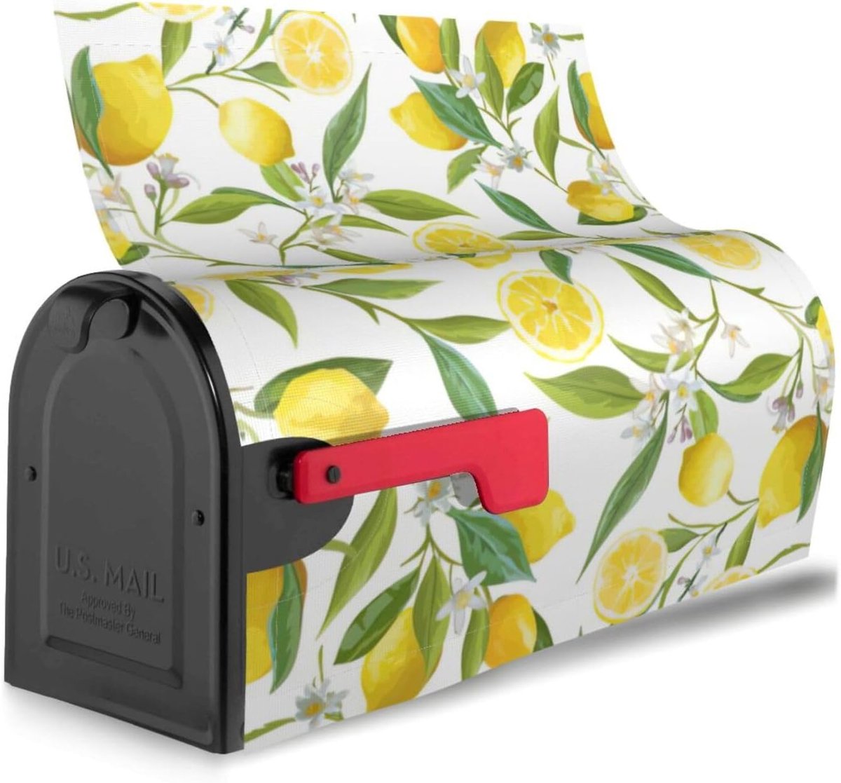 Brievenbushoes Tropische Citroenen - Brievenbusdecoratie Buiten - Huis Verfraaien - Magnetische Bevestiging - 53x46 cm - Zwart
