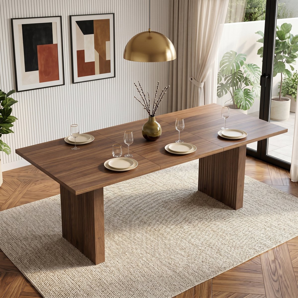 FloraGrace Eettafel - Uitschuifbaar Voor 6 Tot 8 Personen - Rechthoekig Voor Eetkamer En Gezinsmaaltijden - MDF - 140-200x90 cm - Walnoot