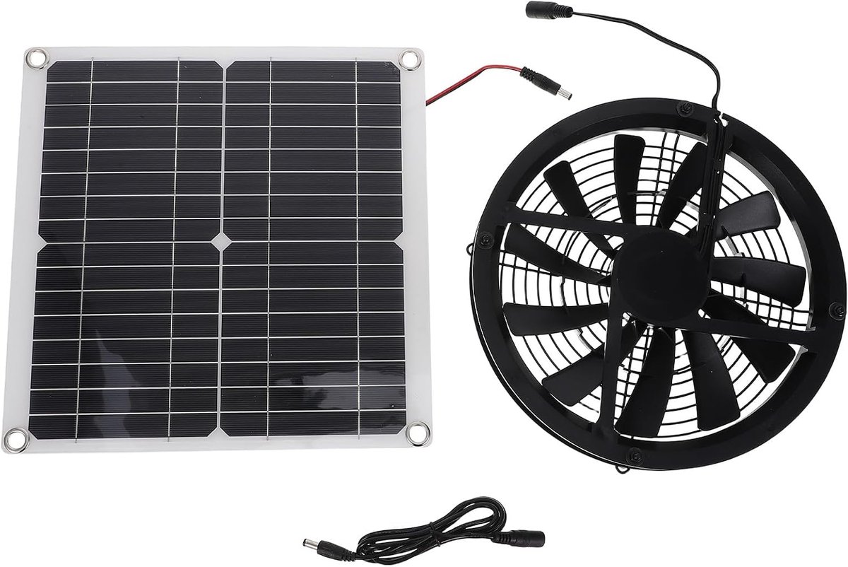 Zonneventilator - Afzuiger kas - Luchtcirculatie verbeteren - Automatische werking - 28 cm - Zwart