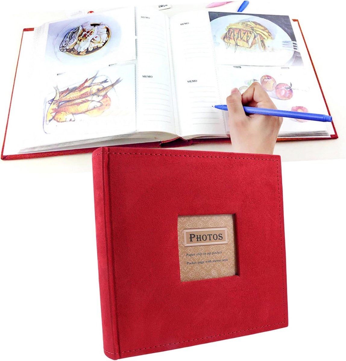 Fotoalbum Invoertype - Plakboek Herinneringen - Gezin Reizen Opslag - Ruimte Voor 300 Foto's - 32.8x22.5cm - Rood