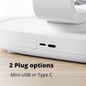 Witte ventilatorbasis met 2 poortopties: Mini-USB en Type C.