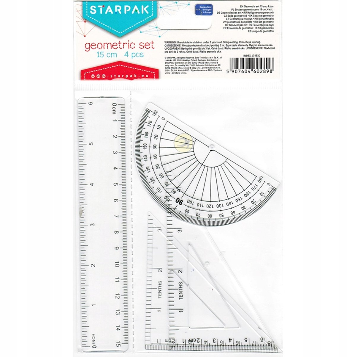 Starpak - Geometrieset voor School - 4 onderdelen - Transparant - Kunststof