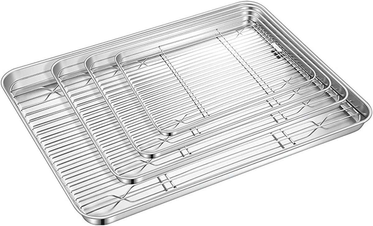 Roestvrijstalen Bakplaat - Bak- en Afdruiprek - Bakken en Grillen - Platte Bodem Gaas