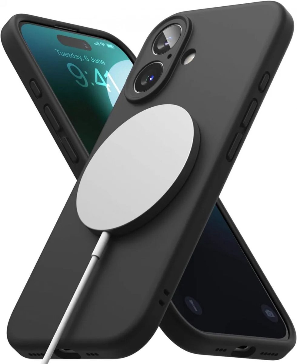 Ringke Silicone Magnetic Hoesje Geschikt voor Apple iPhone 16 Plus | Compatibel met MagSafe | Back Cover met Magneet | Zacht Siliconen | Slank Design | Zwart