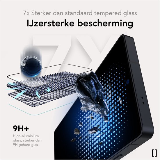 7x sterker dan standaard gehard glas: 9H+ high-aluminium glas. Bescherming tegen impact.