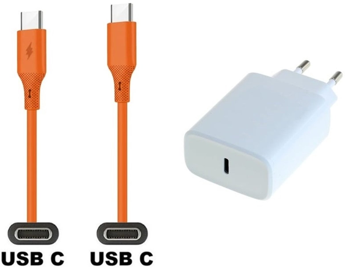 20W snellader + 1,0m USB C naar C kabel. Universele PD lader. Oplader adapter past op JBL LIVE 300TWS, Pulse 4, Quantum 400, Quantum 600, Quantum 800, Quantum ONE, Reflect Mini NC