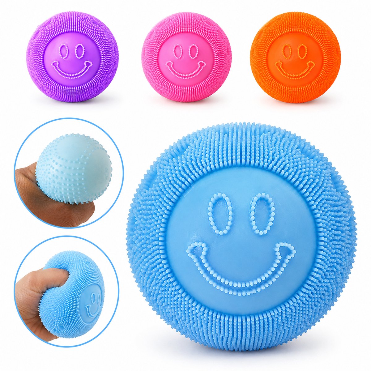 Smiley Squishy Stressbal Lichtblauw – Fidget Toy – Anti Stress Knijp Speelgoed voor Kinderen en Volwassenen