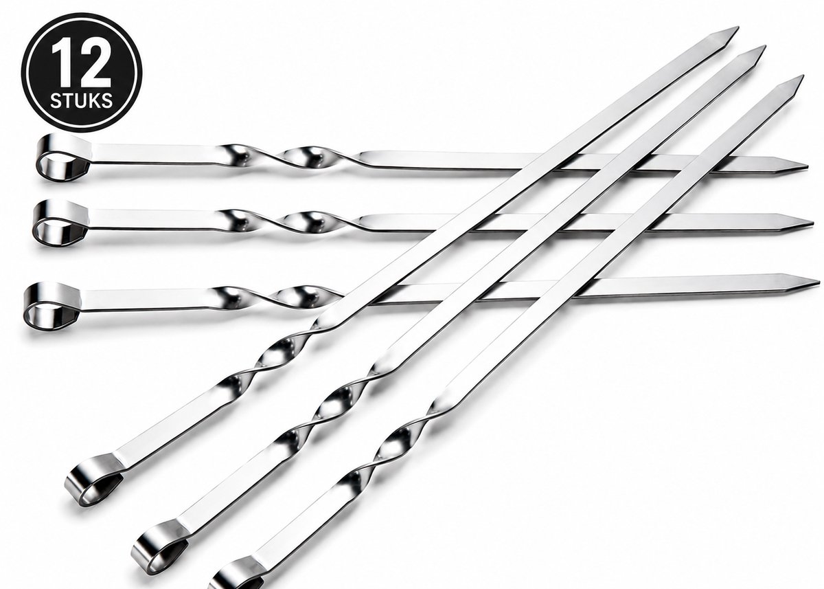 SMH LINE® RVS Barbecue Spiezen - 12 Stuks - 50cm - Sateprikkers - Veespennen - Kebab spiezen - BBQ spiesjes